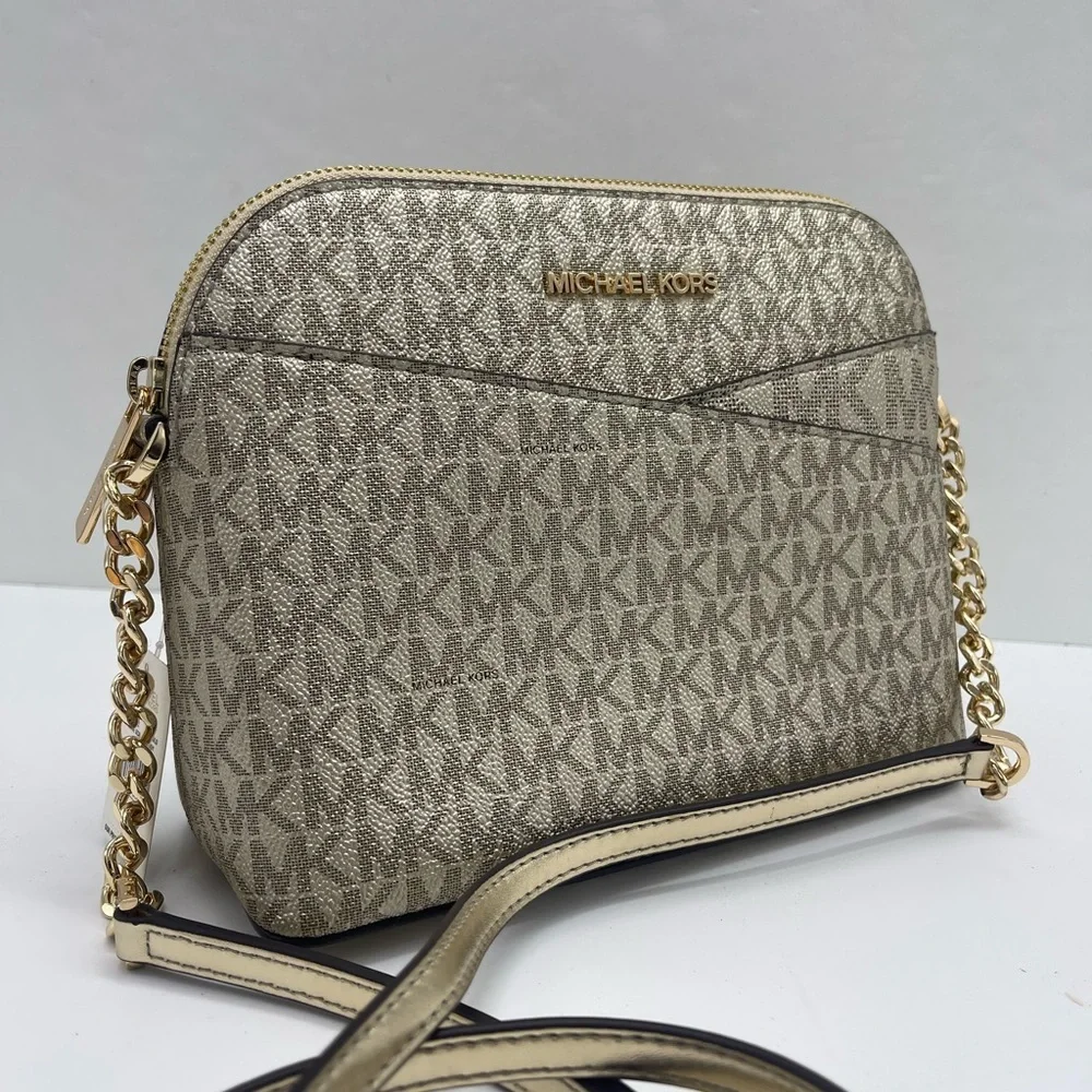 Michael Kors Jet Set Travel Signature Md Dome Crossbody  XCROSS XBODY Pale Gold